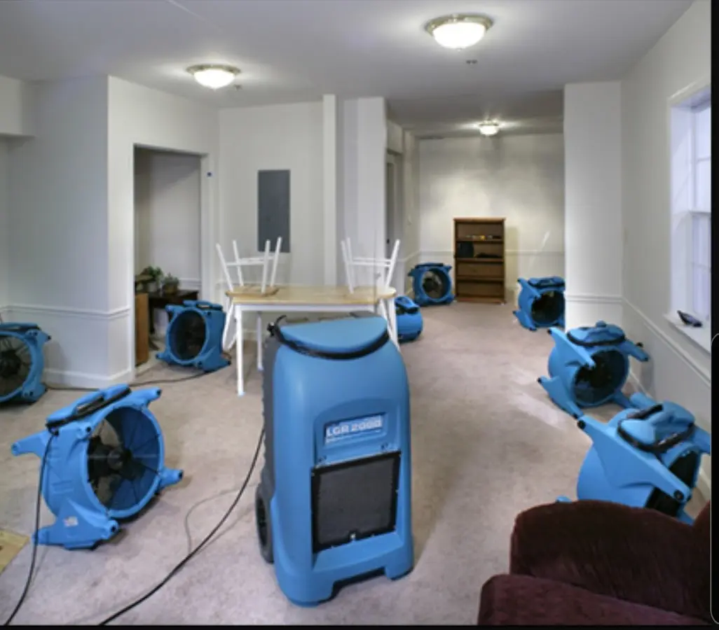 Air movers and dehumidifier setup for Water Extraction & Removal in Sheffield Lake